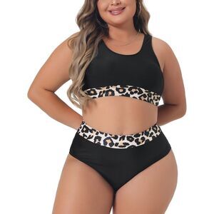 Plus Size Leopard High Waisted Two Piece Bathing Suits Black